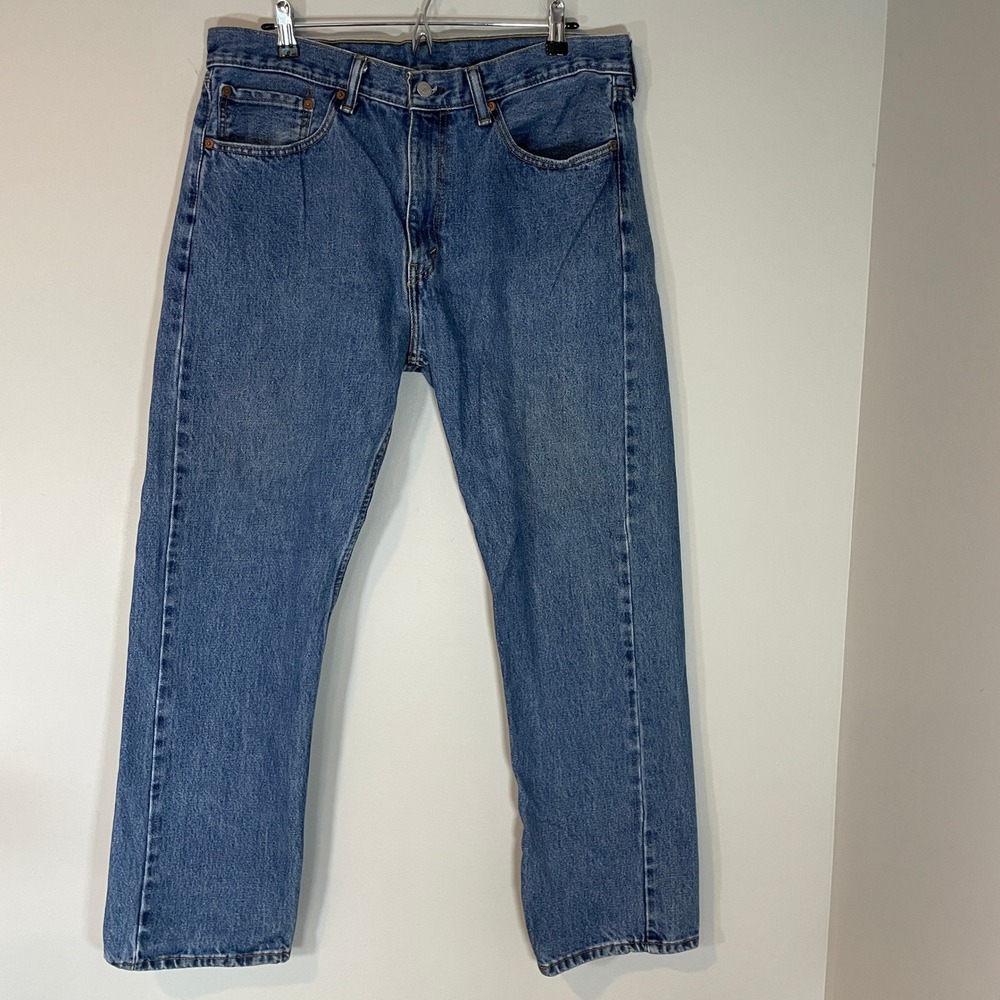Levis 505 Regular Fit Straight Leg Mens Blue Jeans Medium Wash 36x30 Denim Pants